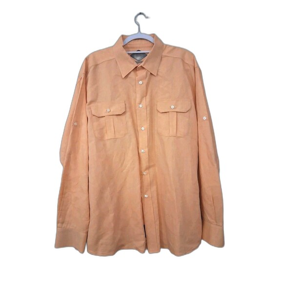 Bills Khakis Shirt Mens 2XL Linen Blend Roll Tab Long Sleeves Orange Pockets XXL - Picture 1 of 8